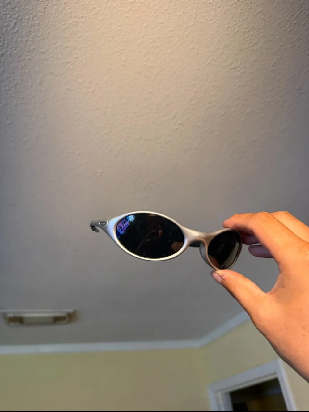 Silver Oval Frame Sunglasses with Black Lenses Oakleys